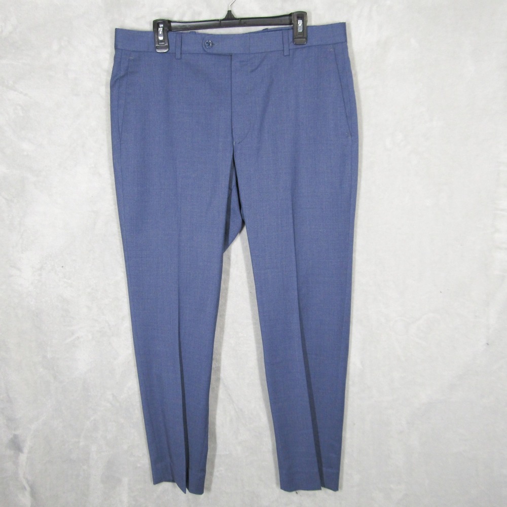 Peter Millar Men's Blue Wool Blend Dress Pants Size 35R Flat Front Casual Office